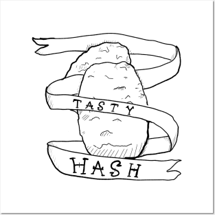 Tasty Hashbrowns B&W linework Posters and Art